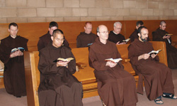 In their chapel at Mount St. Joseph Novitiate in San Jose, CA, Discalced Carmelite friars pray the Divine Office together.