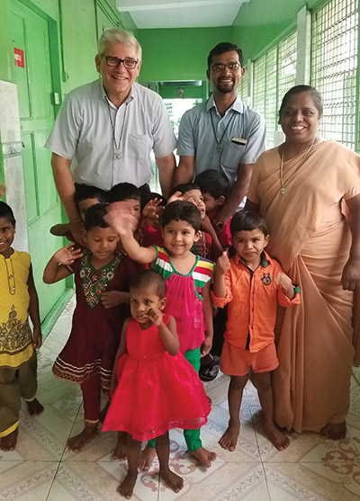 Brother Paul Bednarczyk, C.S.C. on a visit to an orphanage run by the Franciscan Sisters of Mary in Chennai, India. 